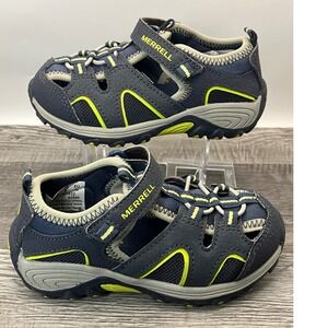 Merrell Hydro Hiker Navy Lime Green Leather Mesh Hiking Sandals Kids 8M ML265932